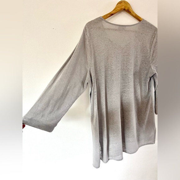 J. Jill Love Linen Grey Pleated Placket ¾ Sleeve Tunic Top Size Large - Picture 7 of 9